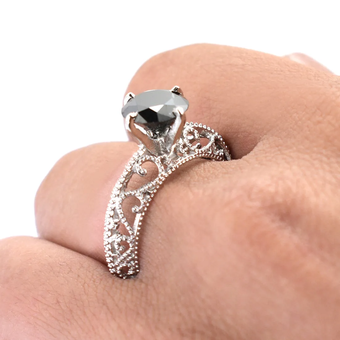 1 Ct to 3 Ct Black Diamond Solitaire Ring in 925 Sterling Silver. Amazing Collection & Great Shine