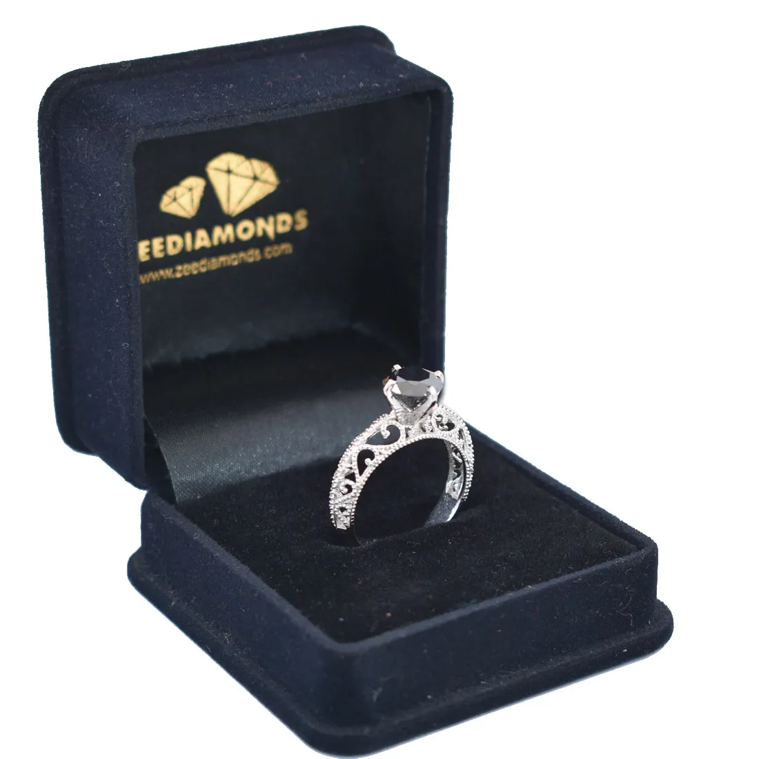 1 Ct to 3 Ct Black Diamond Solitaire Ring in 925 Sterling Silver. Amazing Collection & Great Shine