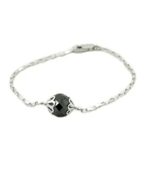 10 mm Faceted Black Diamond Chain Bracelet in Sterling Silver, Excellent Quality with Great Luster
