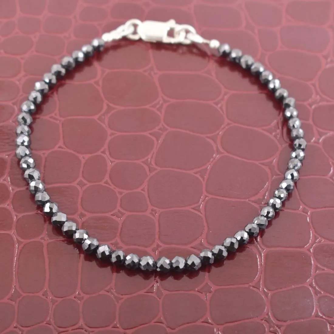 14 Ct Certified Black Diamond Beaded Bracelet in 925 Silver Clasp- Great Sparkle & Luster