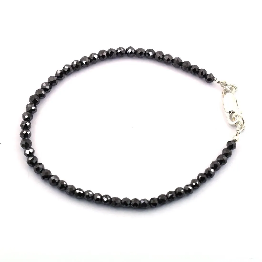 14 Ct Certified Black Diamond Beaded Bracelet in 925 Silver Clasp- Great Sparkle & Luster