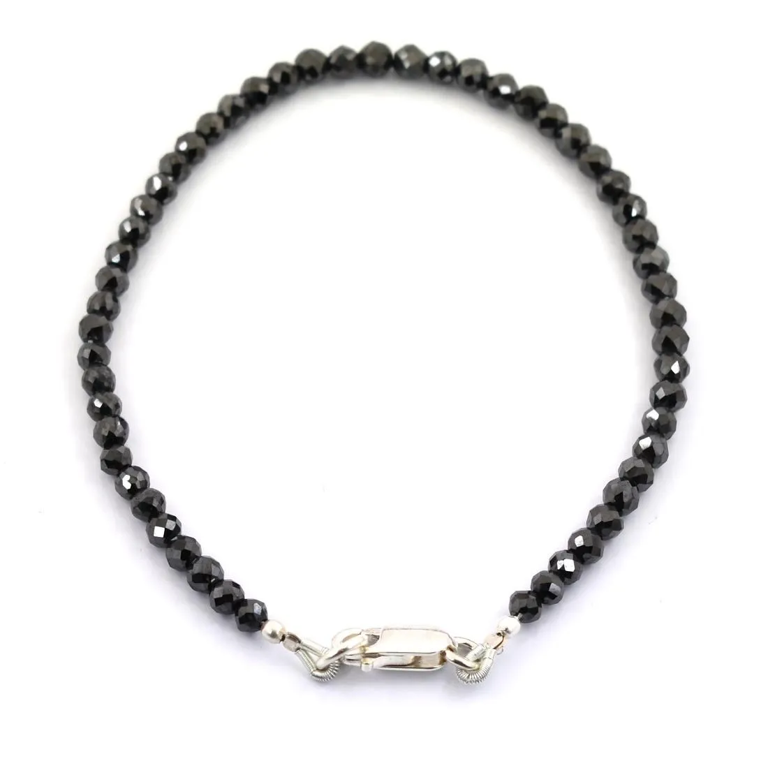 14 Ct Certified Black Diamond Beaded Bracelet in 925 Silver Clasp- Great Sparkle & Luster
