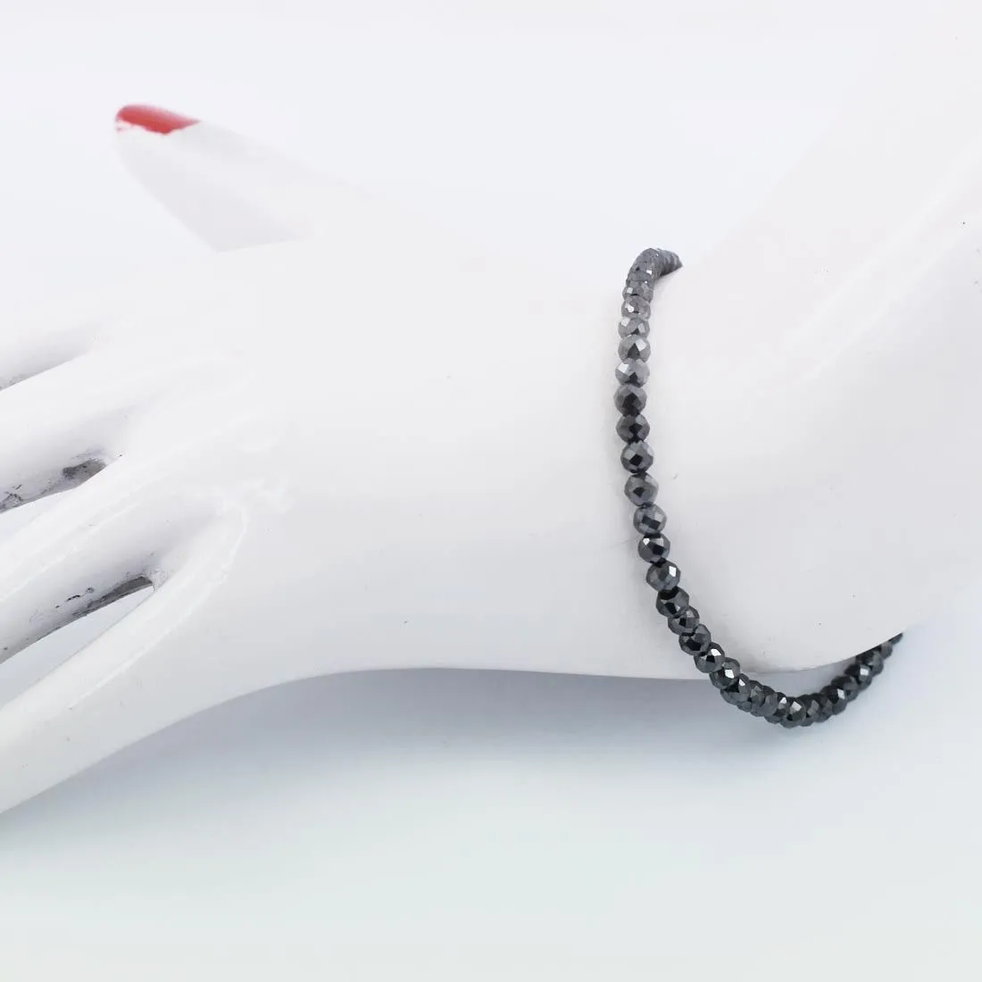 14 Ct Certified Black Diamond Beaded Bracelet in 925 Silver Clasp- Great Sparkle & Luster