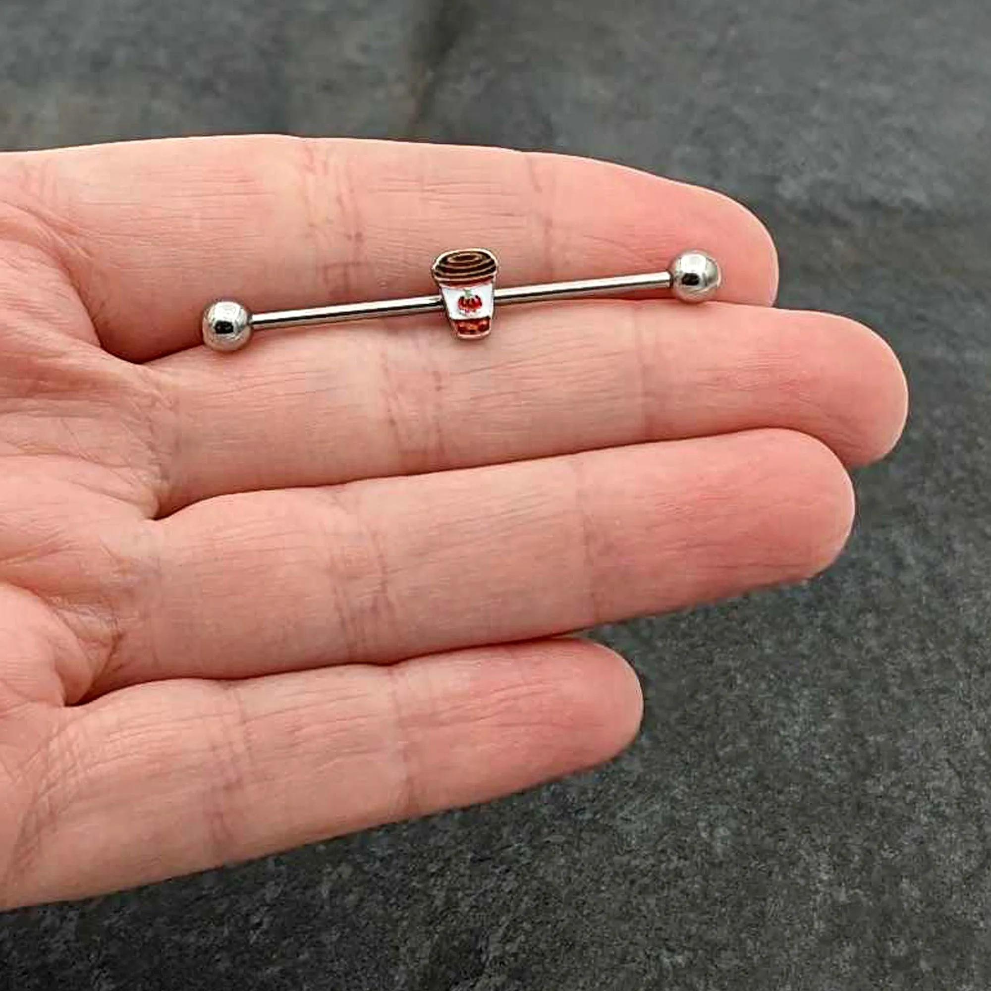 14 Gauge Sweet Pumpkin Latte Thanksgiving Industrial Barbell 38mm