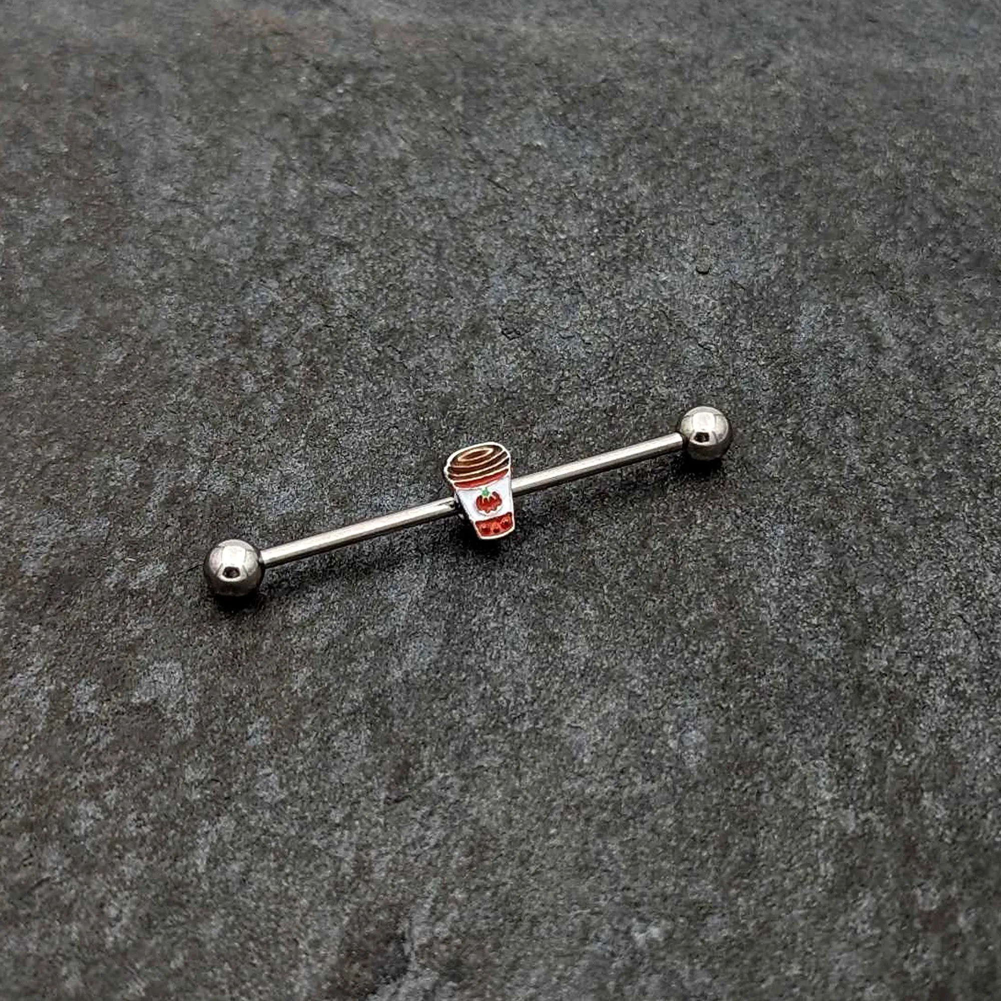 14 Gauge Sweet Pumpkin Latte Thanksgiving Industrial Barbell 38mm