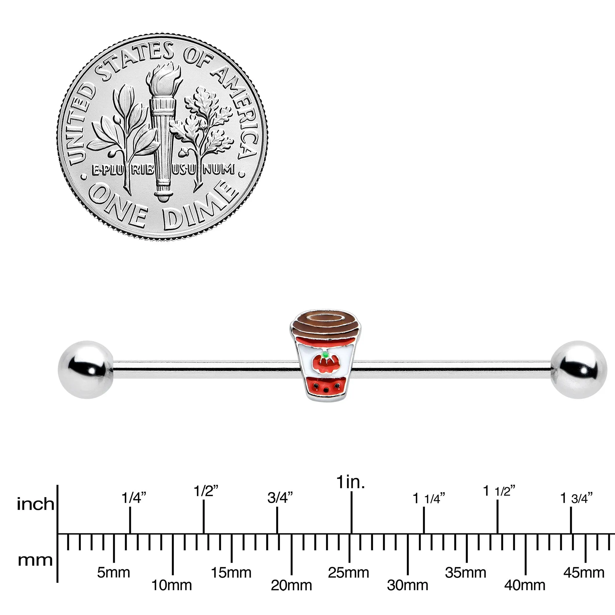 14 Gauge Sweet Pumpkin Latte Thanksgiving Industrial Barbell 38mm