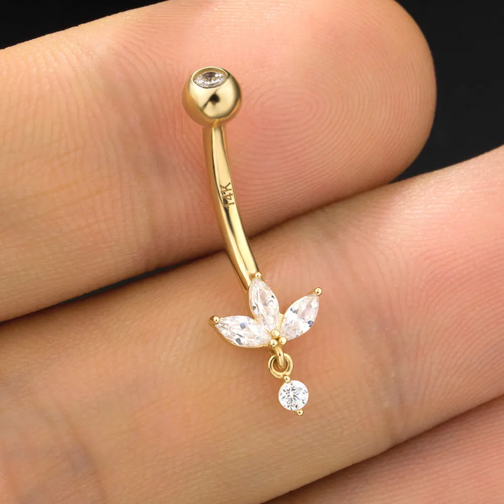 14K Solid Gold 14G flower Shape Belly Button Ring