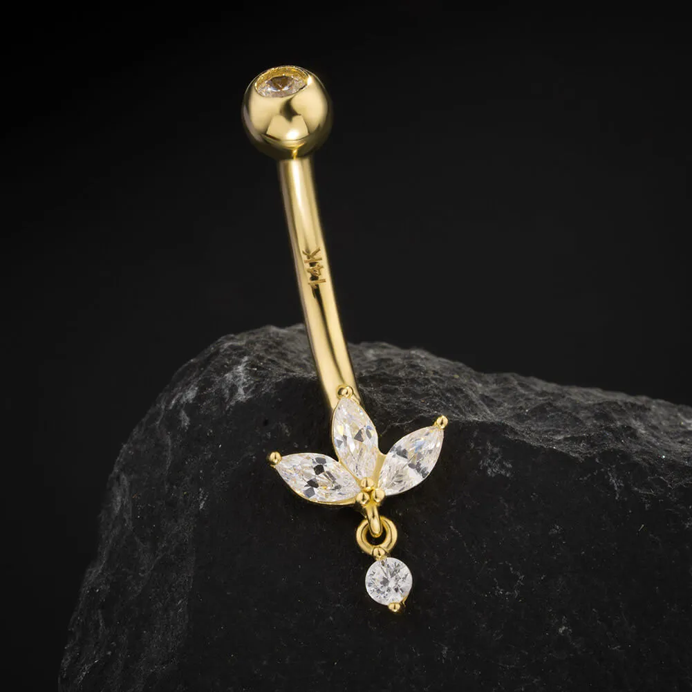 14K Solid Gold 14G flower Shape Belly Button Ring