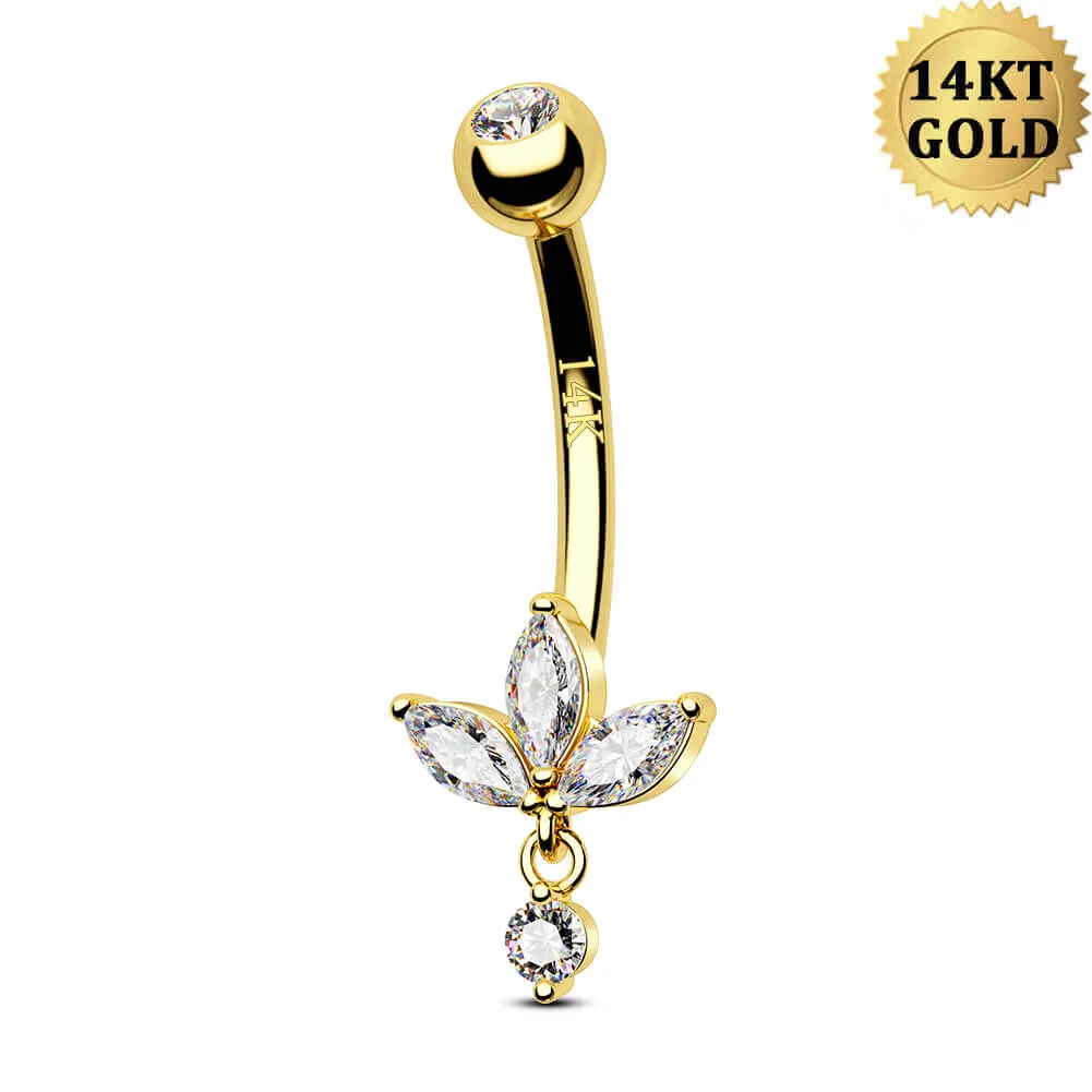 14K Solid Gold 14G flower Shape Belly Button Ring