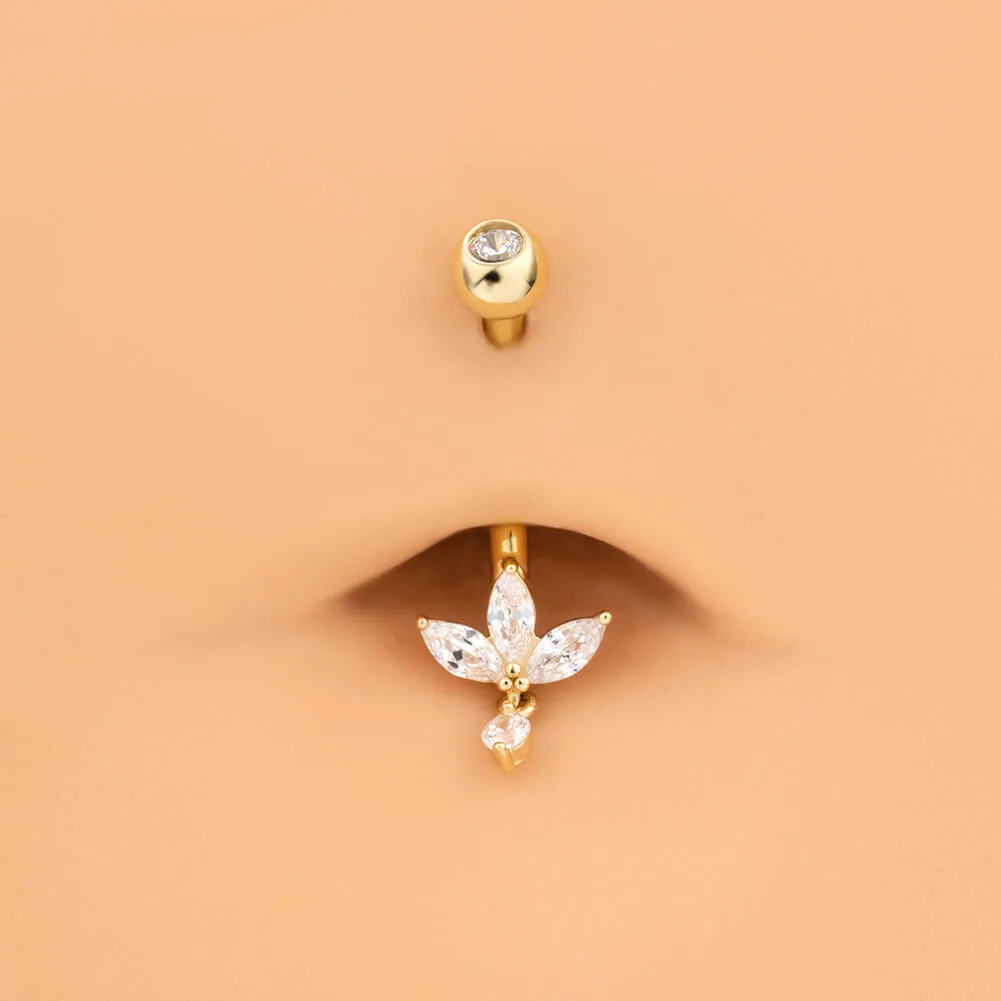 14K Solid Gold 14G flower Shape Belly Button Ring