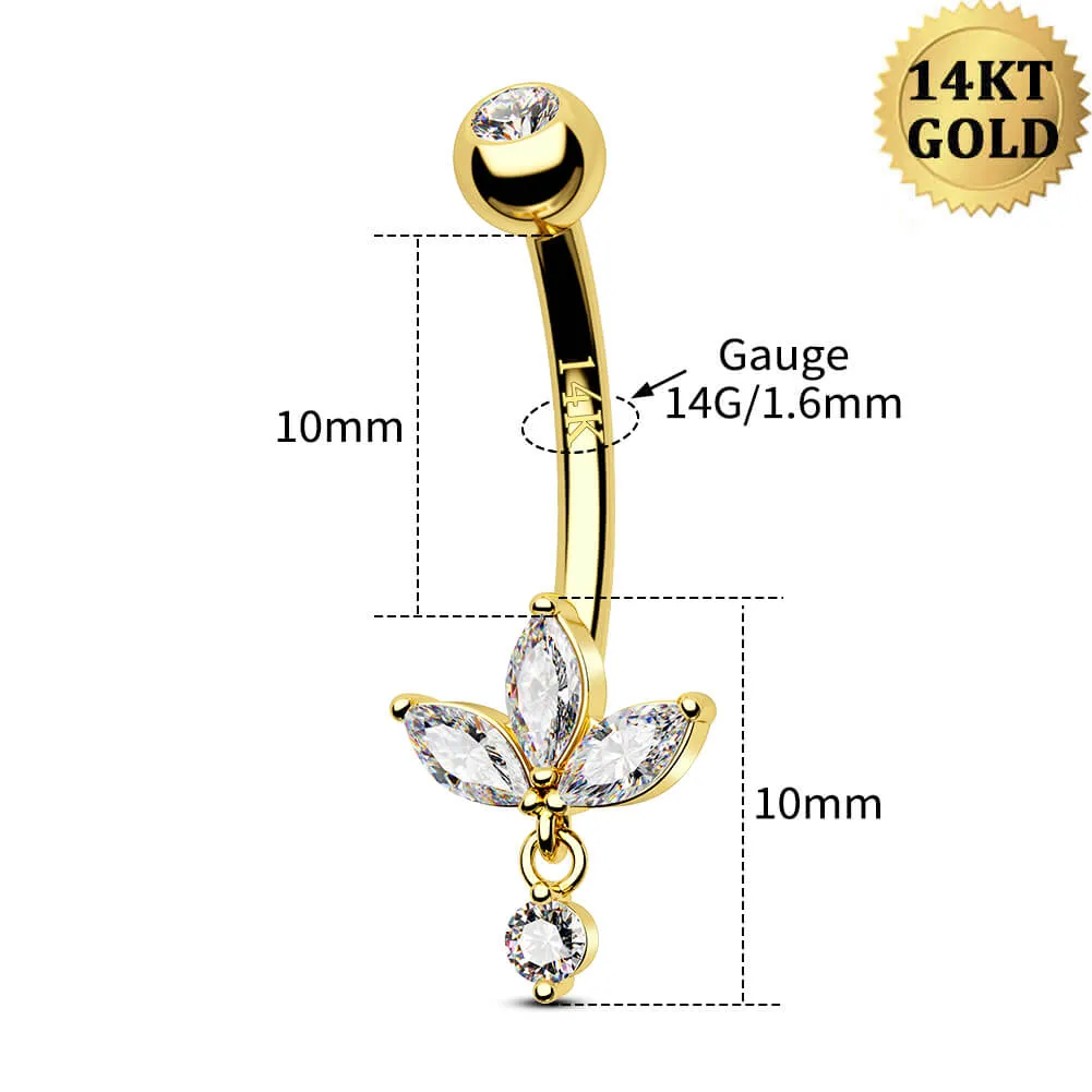 14K Solid Gold 14G flower Shape Belly Button Ring