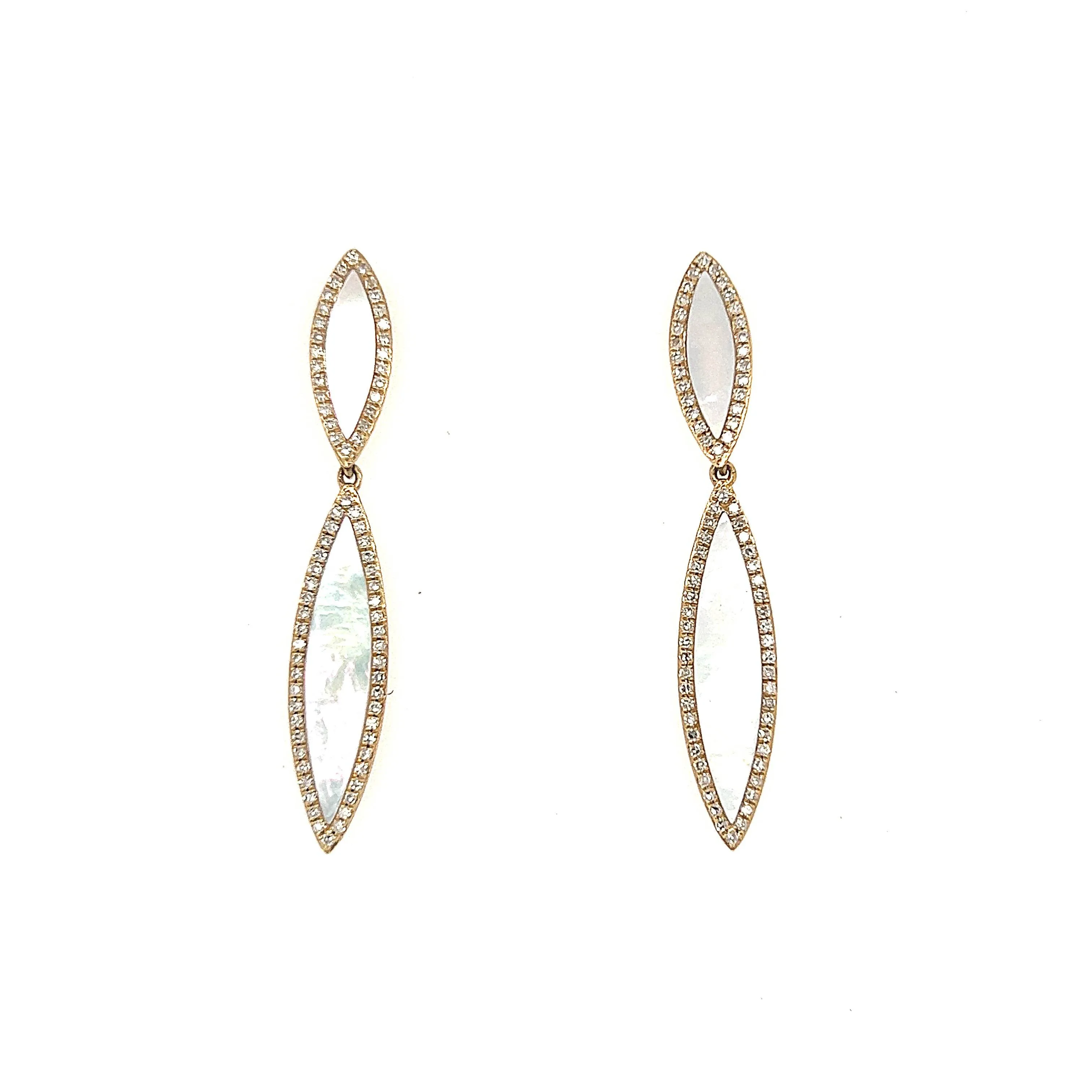 14K Yellow Gold Diamond And Mother Of Pearl Drop Earrings