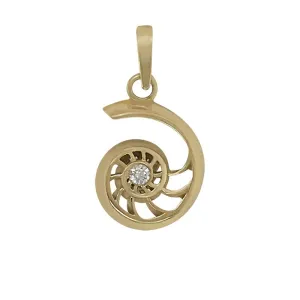 14k Yellow Gold "Sea Jewels" Nautilus Shell Pendant with Single Diamond, D=.05tw