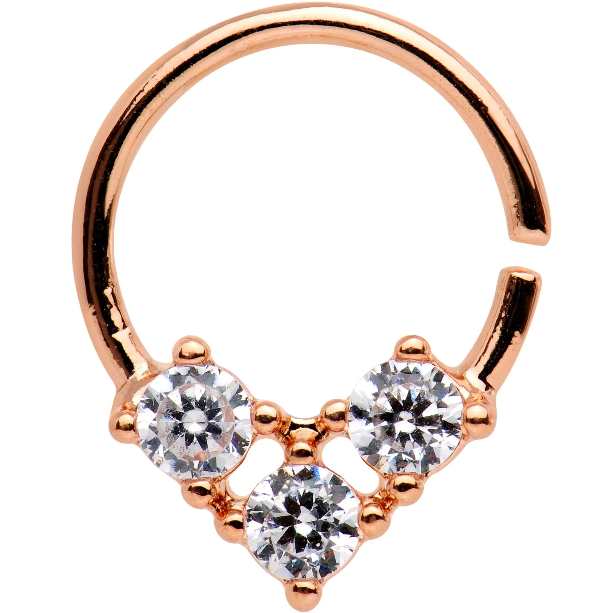 16 Gauge Clear CZ Rose Gold Tone Triple Triangle Circular Ring