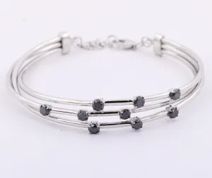 1.80 Carats Black Diamond Bangle Style Bracelet In Sterling Silver, Gift For Wife! Party Wear Collection