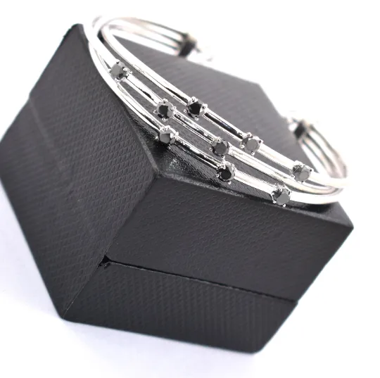 1.80 Carats Black Diamond Bangle Style Bracelet In Sterling Silver, Gift For Wife! Party Wear Collection