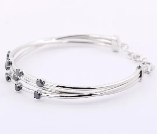 1.80 Carats Black Diamond Bangle Style Bracelet In Sterling Silver, Gift For Wife! Party Wear Collection