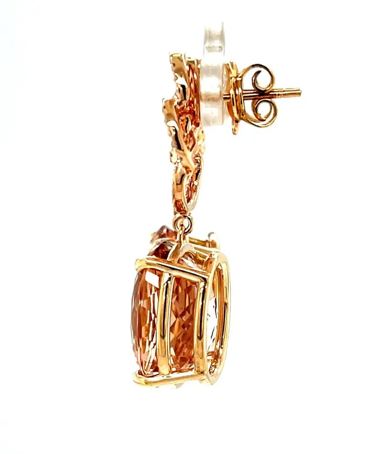 23.49 Carats Total Faceted Morganite and Diamond Rose Gold Dangle Drop Earrings