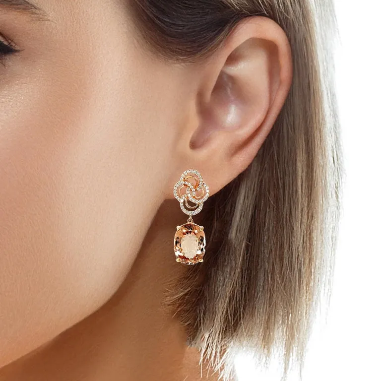 23.49 Carats Total Faceted Morganite and Diamond Rose Gold Dangle Drop Earrings