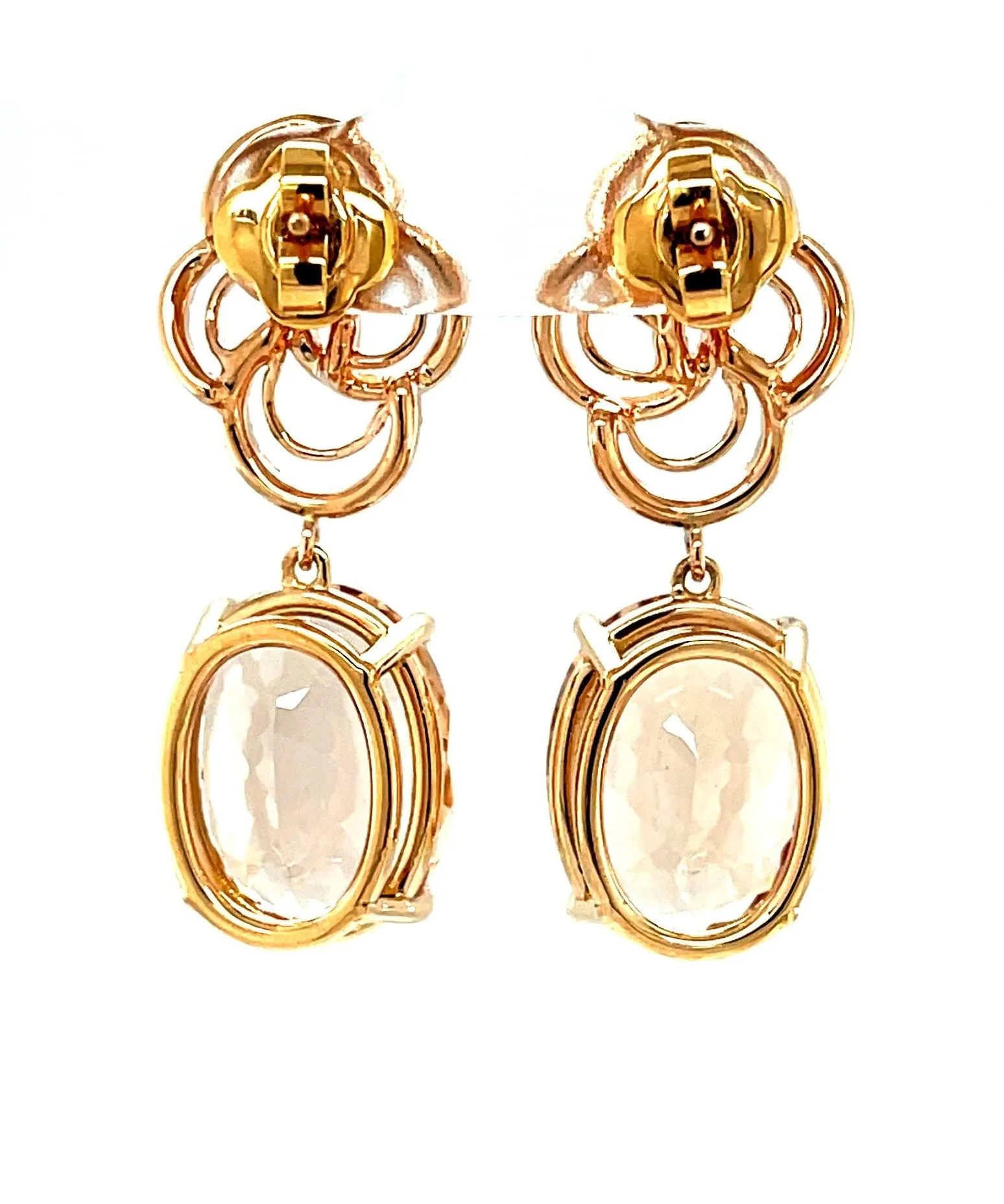 23.49 Carats Total Faceted Morganite and Diamond Rose Gold Dangle Drop Earrings