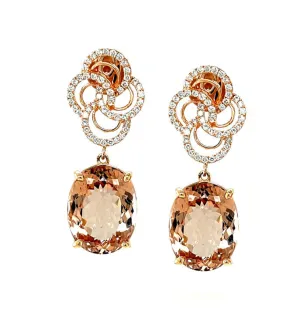 23.49 Carats Total Faceted Morganite and Diamond Rose Gold Dangle Drop Earrings