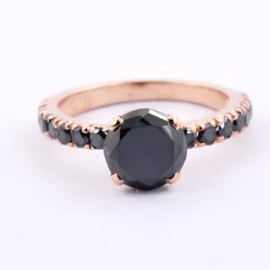 2.65 Ct Beautiful Black Diamond Ring with Black Diamond Accents In Rose Gold Finish, Great Shine & Excellent Luster