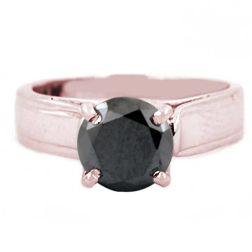 2.70 Ct Round Brilliant Cut Black Diamond Solitaire Ring In Rose Gold Finish, Ideal Gift. AAA Certified