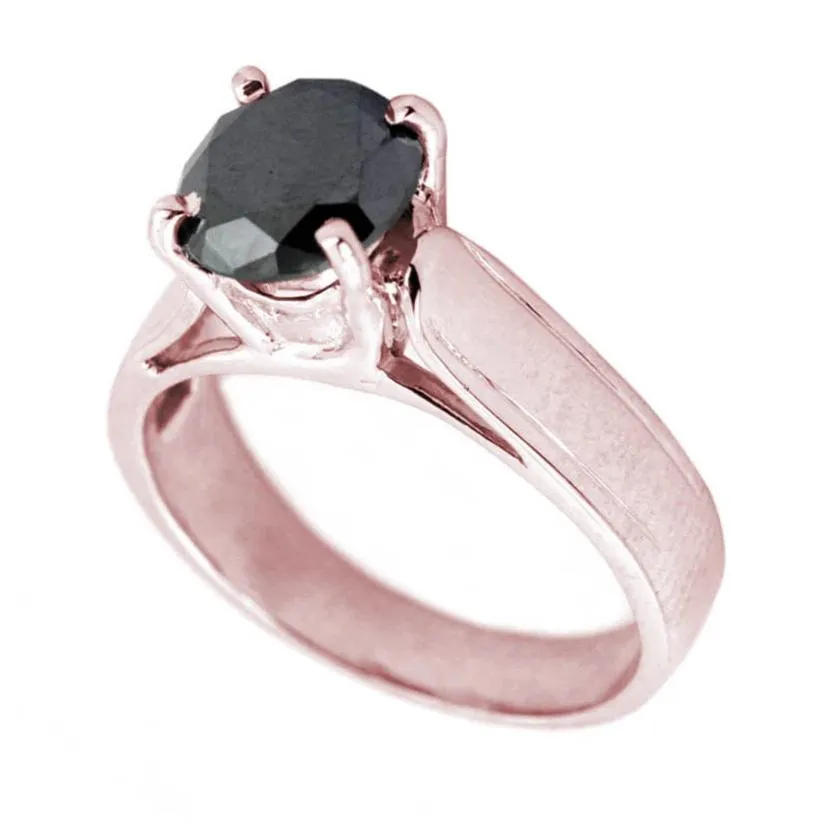 2.70 Ct Round Brilliant Cut Black Diamond Solitaire Ring In Rose Gold Finish, Ideal Gift. AAA Certified