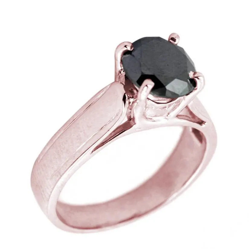 2.70 Ct Round Brilliant Cut Black Diamond Solitaire Ring In Rose Gold Finish, Ideal Gift. AAA Certified