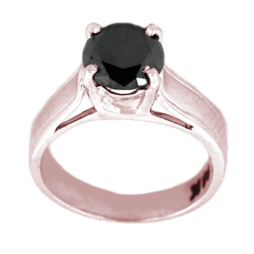 2.70 Ct Round Brilliant Cut Black Diamond Solitaire Ring In Rose Gold Finish, Ideal Gift. AAA Certified