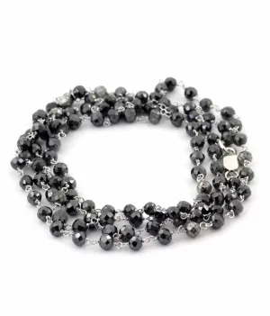 3 mm 65 Carat Black Diamond Beads Silver Wire Bracelet In 36 Inches, Great Shine with Amazing Collection