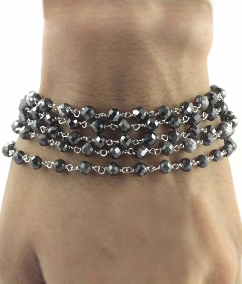 3 mm 65 Carat Black Diamond Beads Silver Wire Bracelet In 36 Inches, Great Shine with Amazing Collection