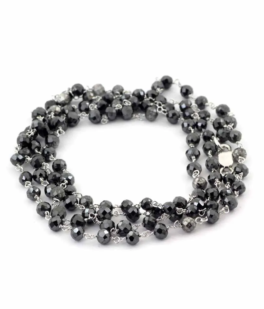 3 mm 65 Carat Black Diamond Beads Silver Wire Bracelet In 36 Inches, Great Shine with Amazing Collection