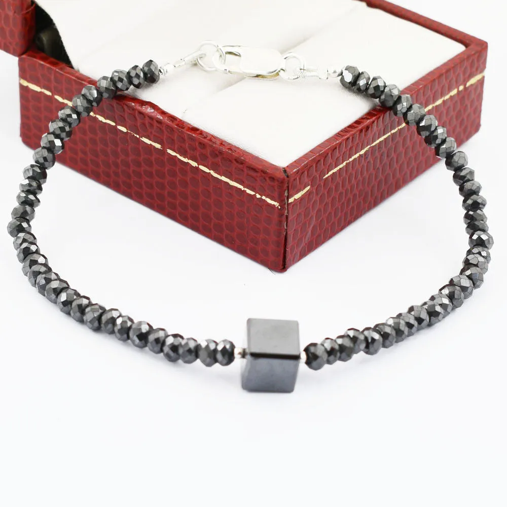 30 Ct Certified Black Diamond Beaded Bracelet with Cube Shape Bead. Ideal Gift for Wife, Girlified