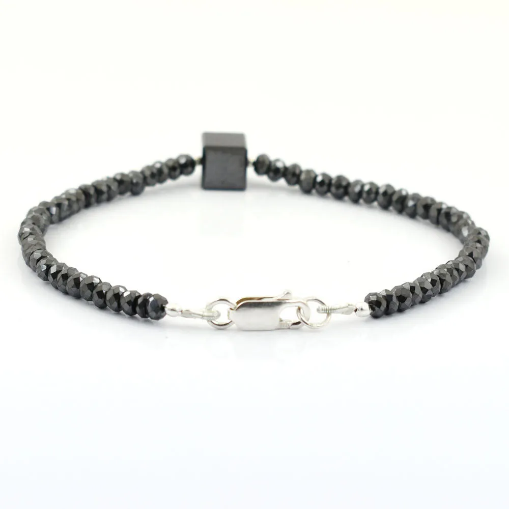 30 Ct Certified Black Diamond Beaded Bracelet with Cube Shape Bead. Ideal Gift for Wife, Girlified