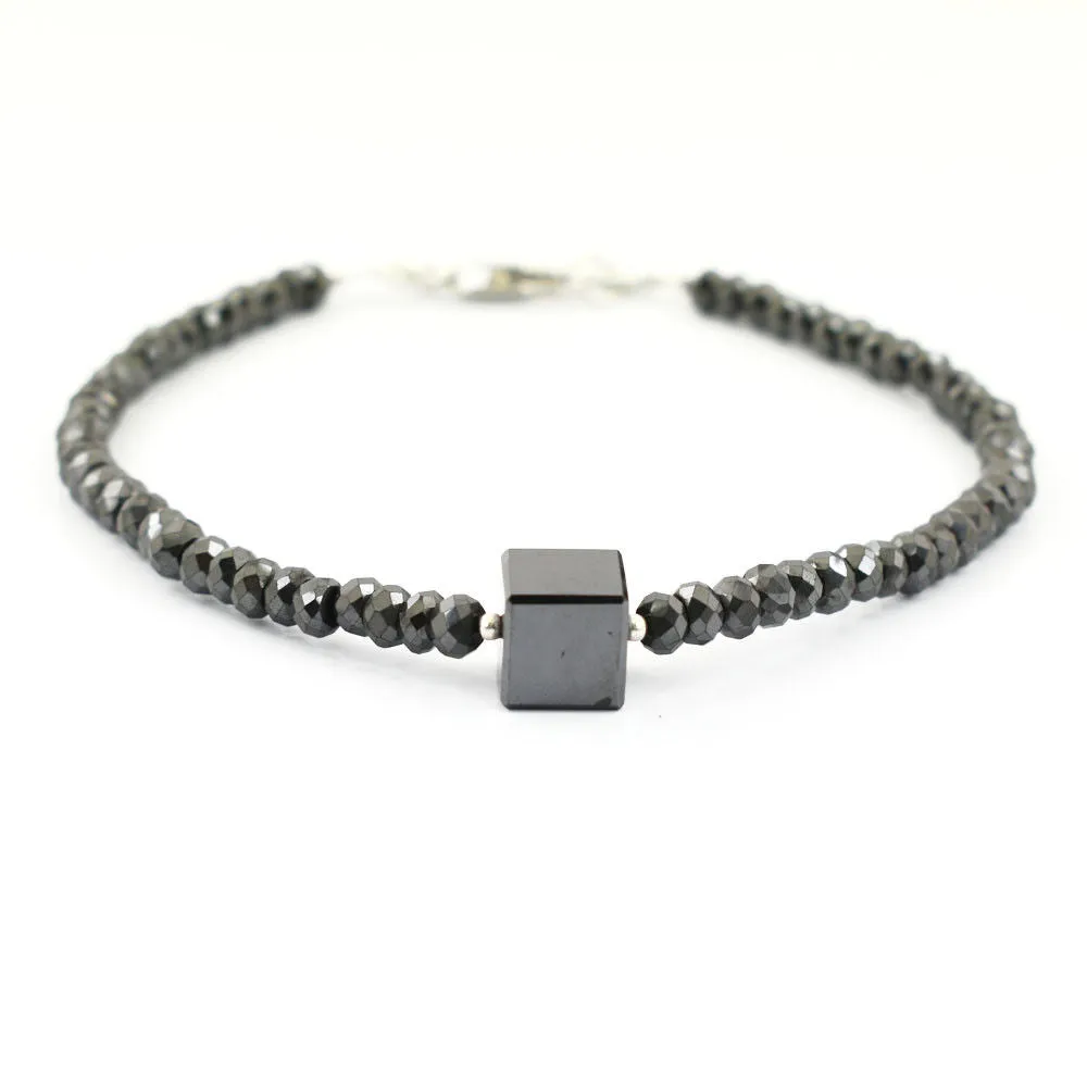 30 Ct Certified Black Diamond Beaded Bracelet with Cube Shape Bead. Ideal Gift for Wife, Girlified