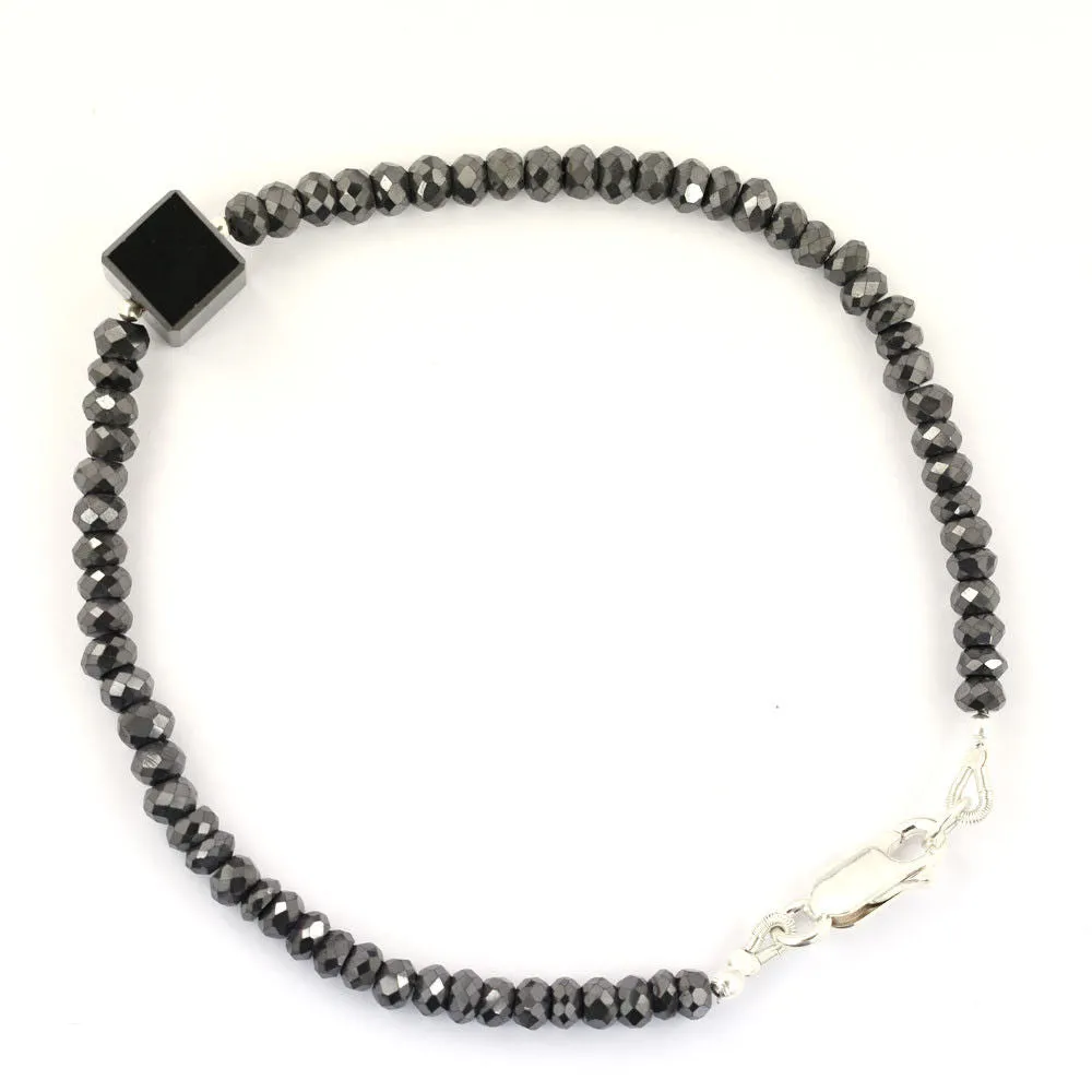 30 Ct Certified Black Diamond Beaded Bracelet with Cube Shape Bead. Ideal Gift for Wife, Girlified