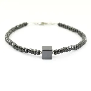 30 Ct Certified Black Diamond Beaded Bracelet with Cube Shape Bead. Ideal Gift for Wife, Girlified