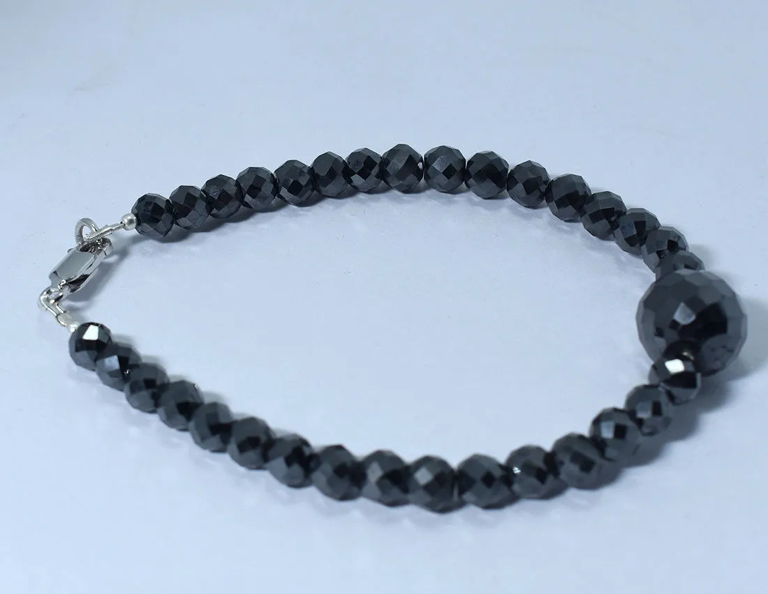 30 Ct Certified Round Faceted Black Diamond Beaded Bracelet, For Birthday Gift, Anniversary Gift