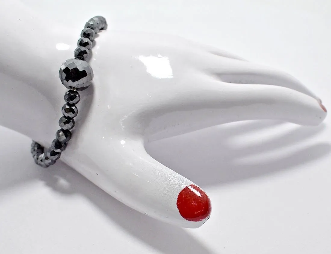 30 Ct Certified Round Faceted Black Diamond Beaded Bracelet, For Birthday Gift, Anniversary Gift