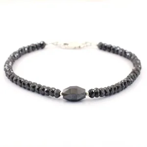 30 Cts AAA Certified Jet Black Diamond With Drum Cut Bead Bracelet In Sterling Silver. Ideal Gift for Anniversary, Birthday