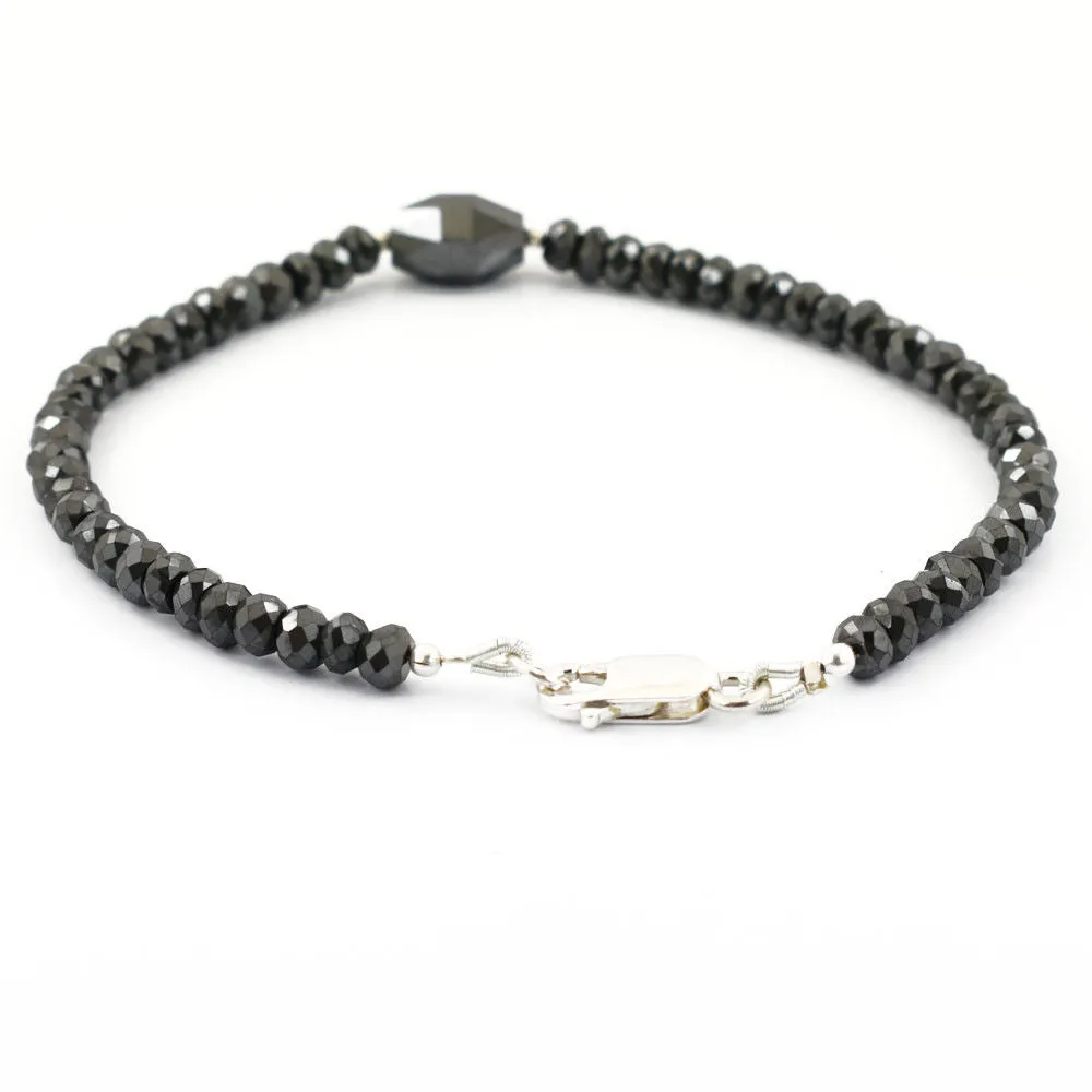 30 Cts AAA Certified Jet Black Diamond With Drum Cut Bead Bracelet In Sterling Silver. Ideal Gift for Anniversary, Birthday