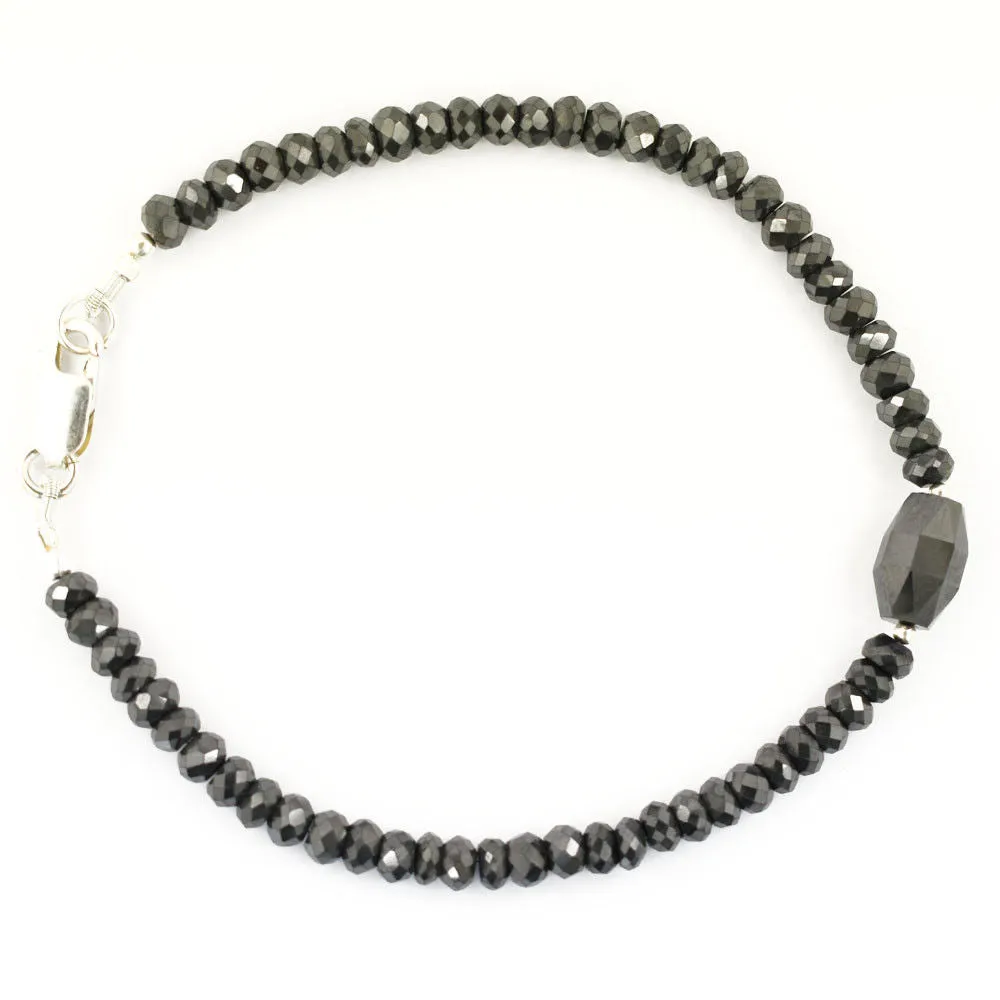 30 Cts AAA Certified Jet Black Diamond With Drum Cut Bead Bracelet In Sterling Silver. Ideal Gift for Anniversary, Birthday