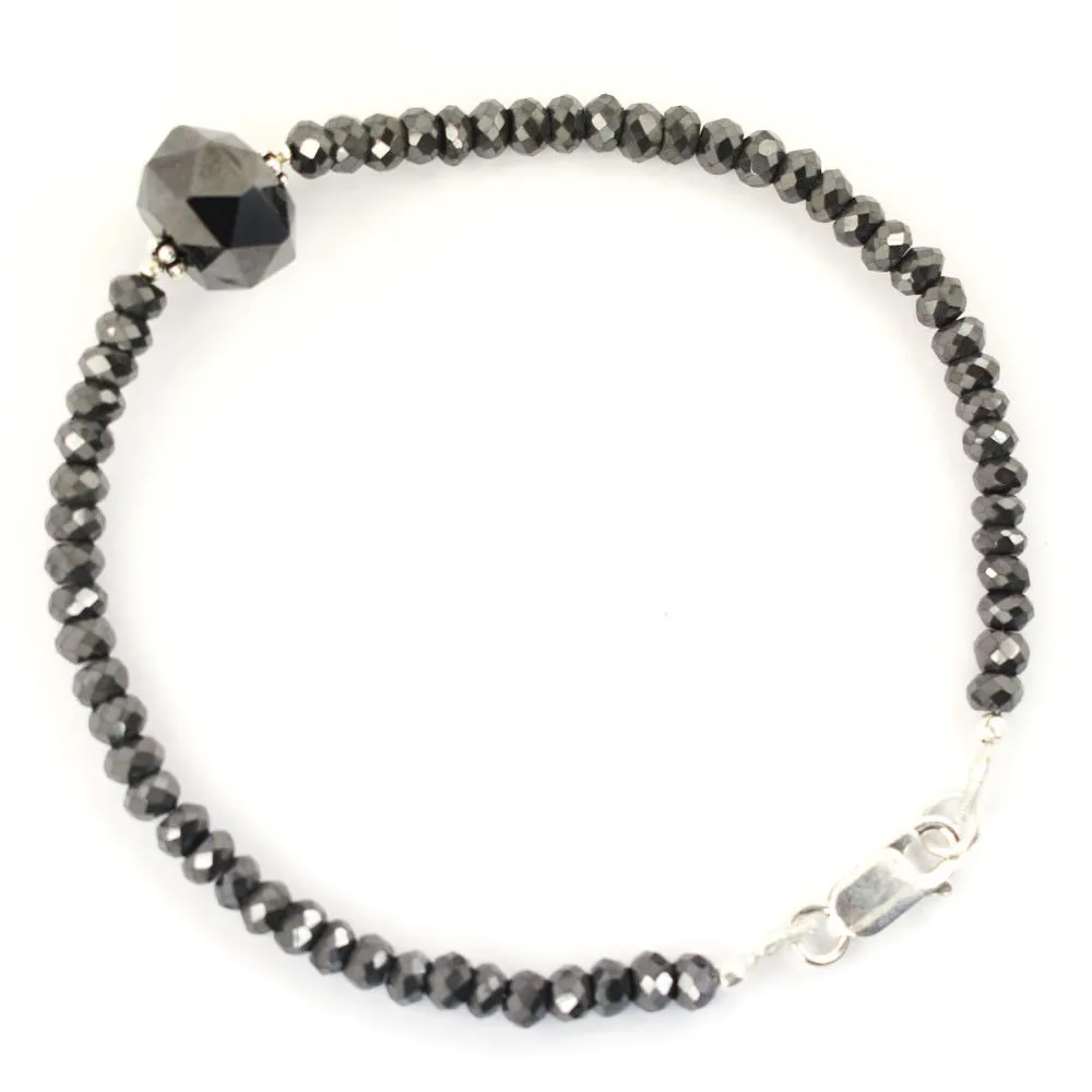 37 Cts Amazing Black Diamond Beaded Bracelet In Sterling Silver with Fancy Bead. AAA Certified
