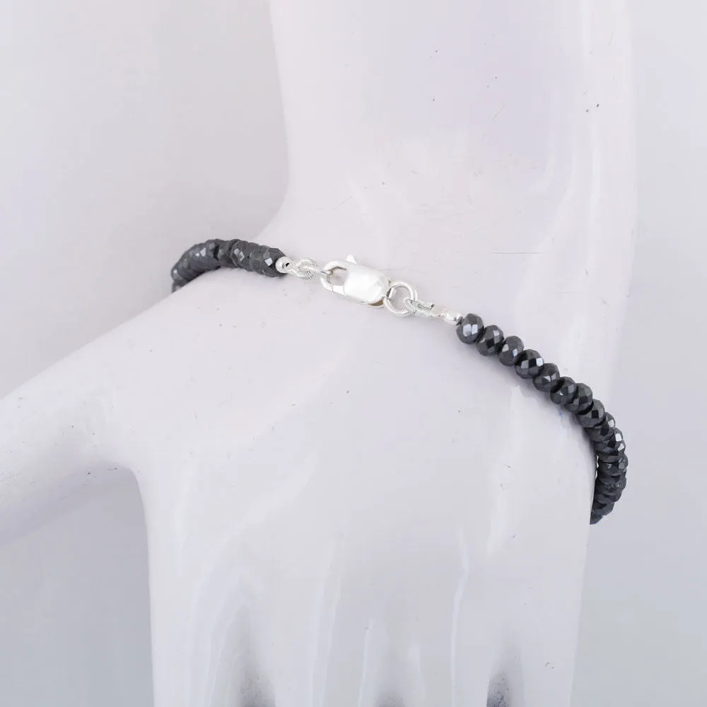 37 Cts Amazing Black Diamond Beaded Bracelet In Sterling Silver with Fancy Bead. AAA Certified