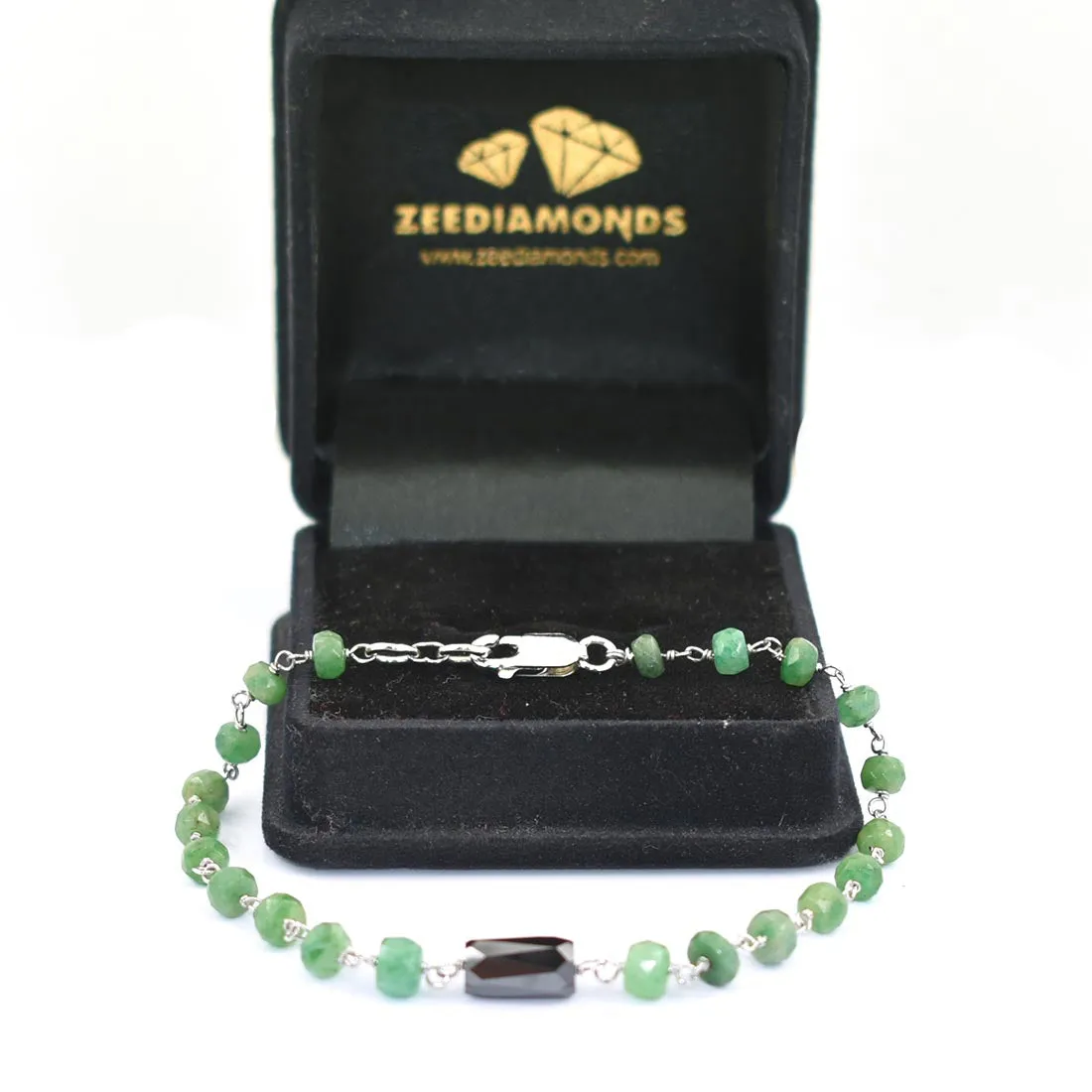 4-5 mm Black Diamond with Emerald Beads Silver wire Bracelet For Anniversary Gift, Birthday Gift