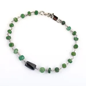 4-5 mm Black Diamond with Emerald Beads Silver wire Bracelet For Anniversary Gift, Birthday Gift