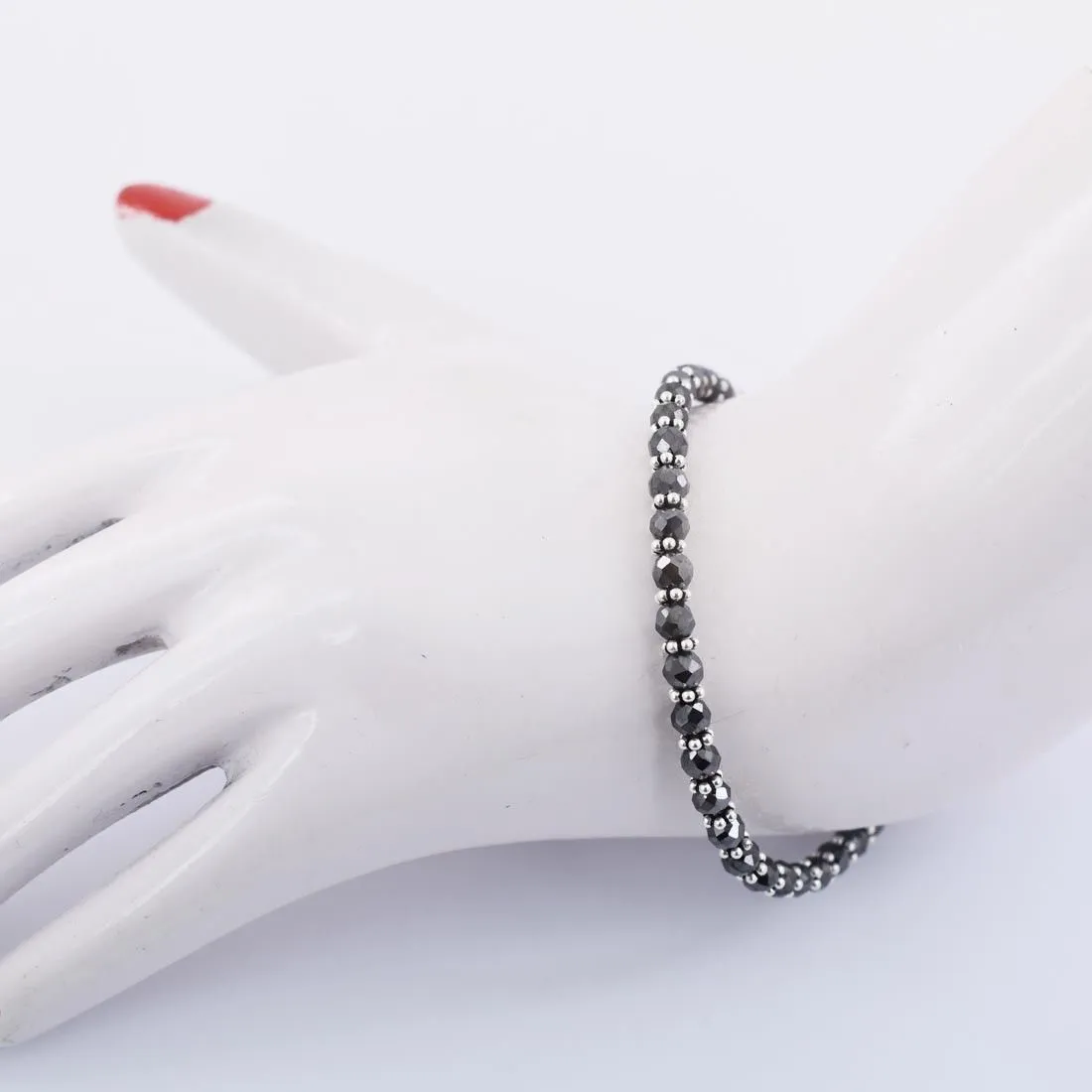 4 mm - 4.5 mm AAA Certified Black Diamond Beaded Bracelet in 925 Silver Clasp. Amazing Collection & Great Shine