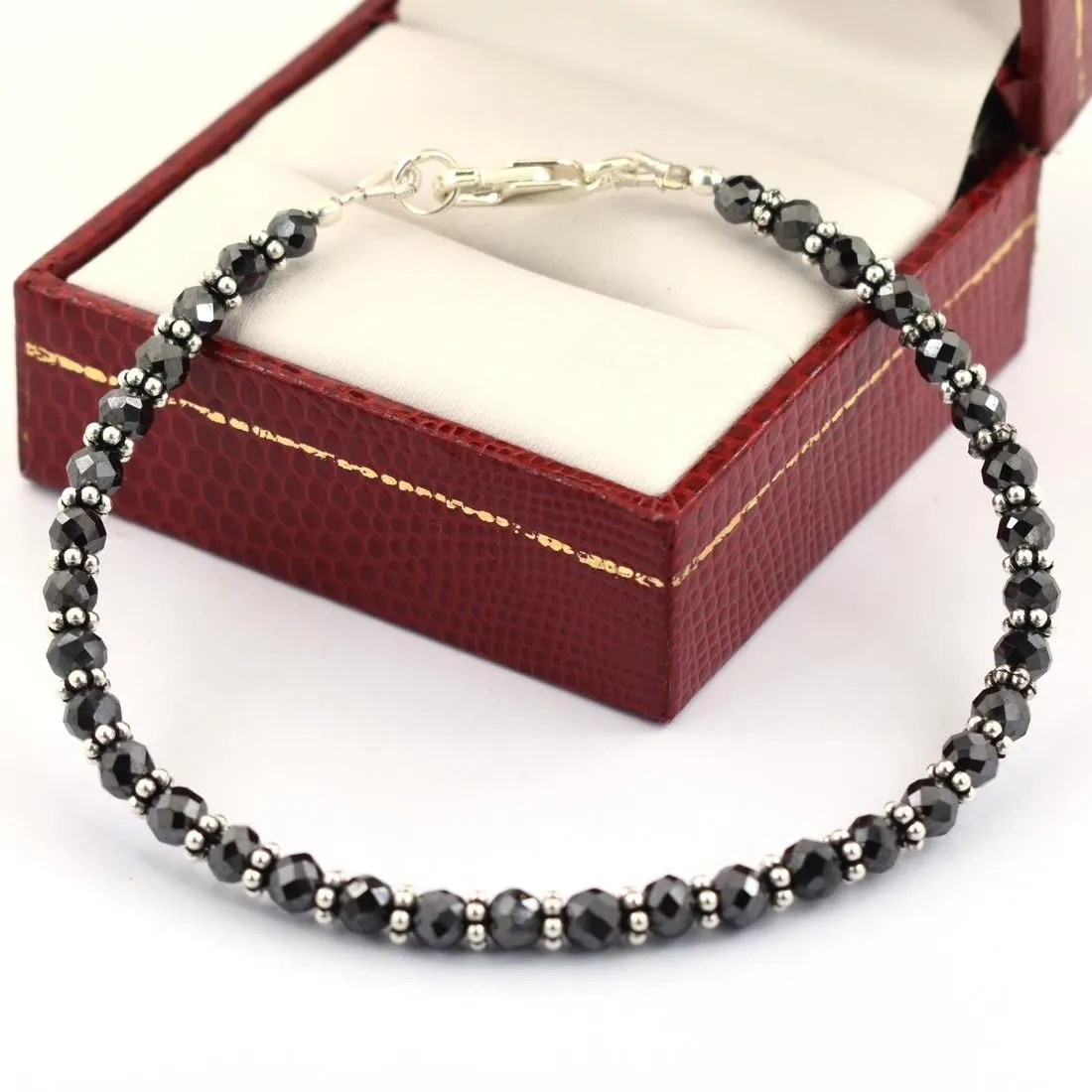 4 mm - 4.5 mm AAA Certified Black Diamond Beaded Bracelet in 925 Silver Clasp. Amazing Collection & Great Shine