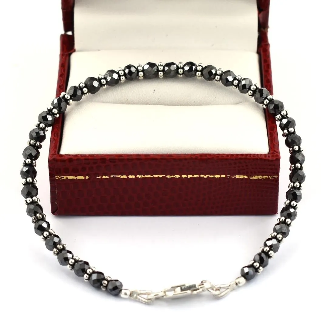4 mm - 4.5 mm AAA Certified Black Diamond Beaded Bracelet in 925 Silver Clasp. Amazing Collection & Great Shine